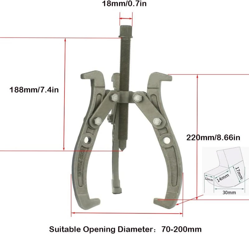 MANNIFEN 8" Gear Puller,3 Jaw Puller for Pulley Gear Bearing Flywheel Removal,2 Jaw / 3 Jaw Puller with Reversible Jaws, Bearing Puller Suitable for Automotive Repair and Industrial Maintenance (8in) - Image 1